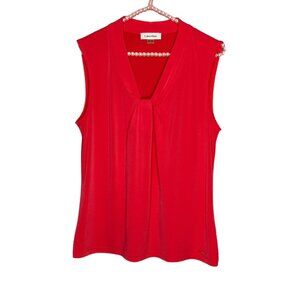 Calvin Klein Medium M Coral Knot Middle V-Neck Stretch Knit Sleeveless Shell Top